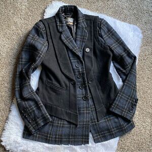 Guess Jacket Pea Coat Plaid Wool‎ Blend Button Front Y2K Lined Women’s Sz Medium